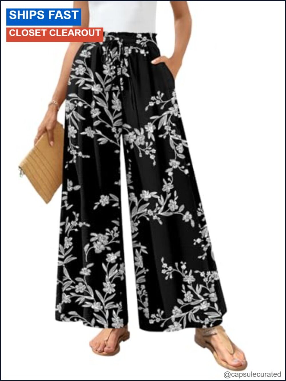 Wide Leg Palazzo Pants Women Flowy Linen Beach Business Casual Pockets